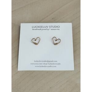 NEW LUCKEELUV STUDIO Heart Bead 14K Golf Filled Stud Earrings